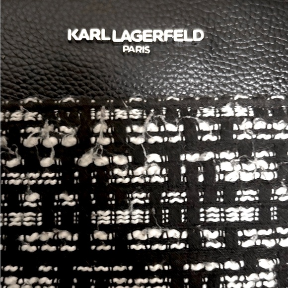 Karl Lagerfeld Paris Louise Black Leather and Tweed Tote VGC